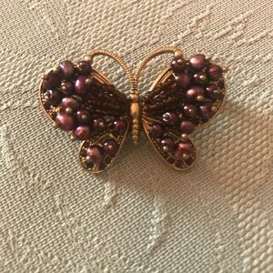 Vintage Butterfly Purple Beaded Butterfly Brooch